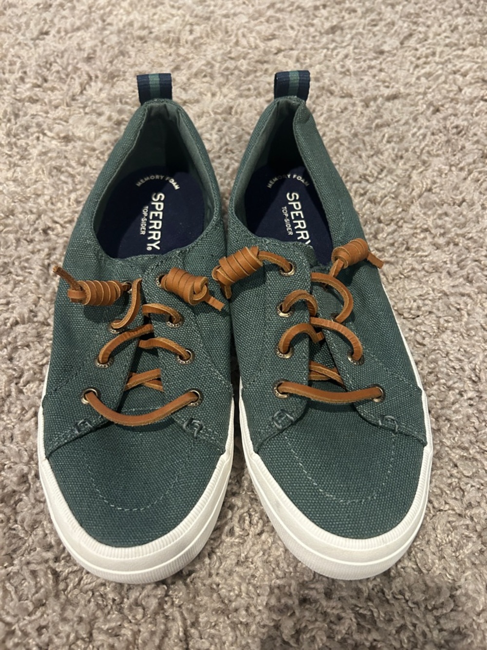 Sperry Womens Green Canvas Casual Sneakers with Brown Lace. Never worn!